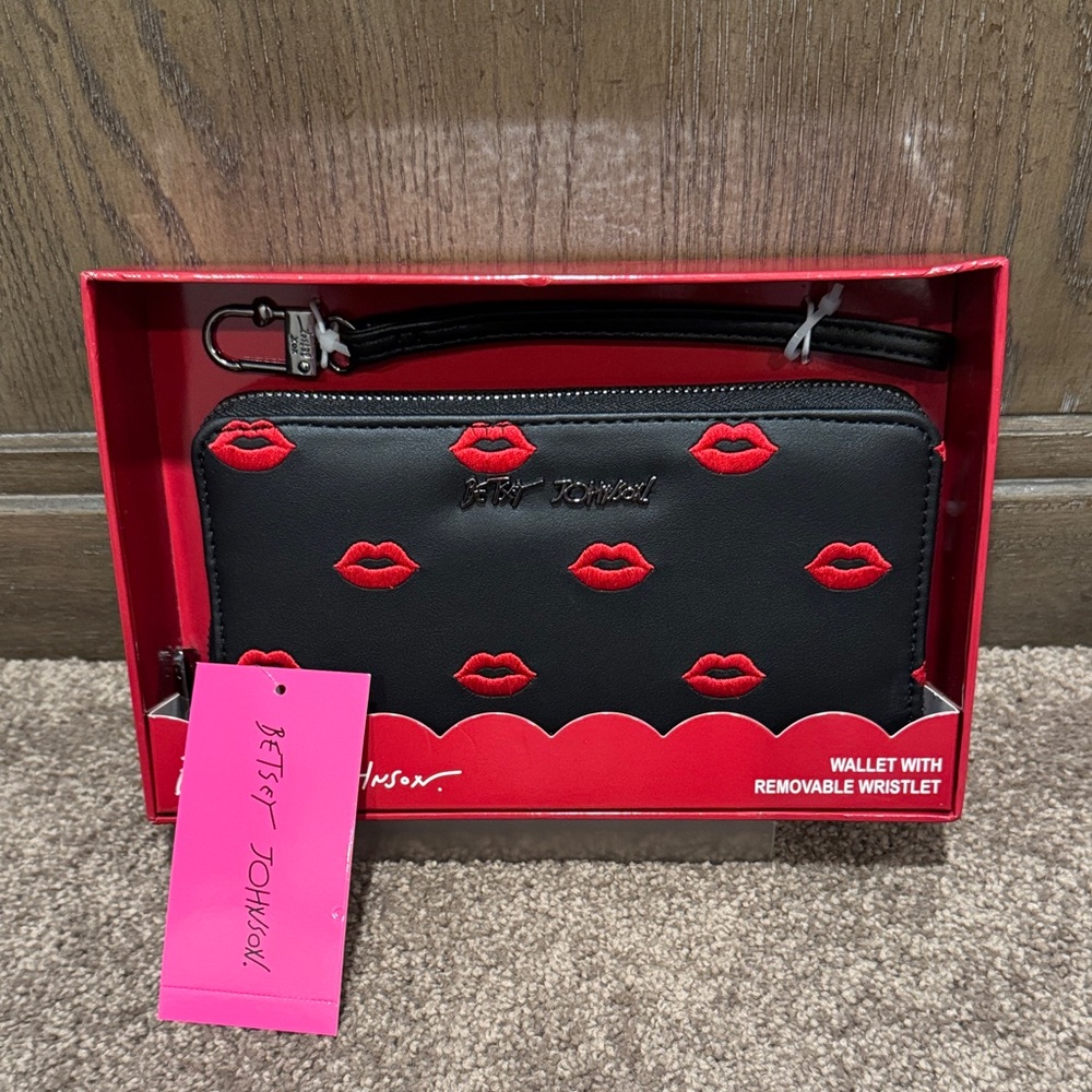 Betsey Johnson Black and Red Lip Clutch